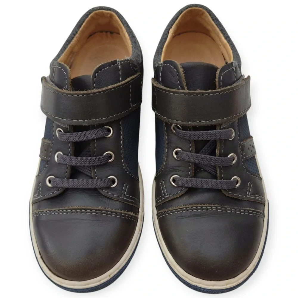 Jacadi Paris Boys Brown Leather Hook-and-Loop Sneakers Shoes Size EU 31 US 13